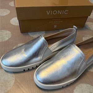 Vionic Silver Metallic Slip-On Flats